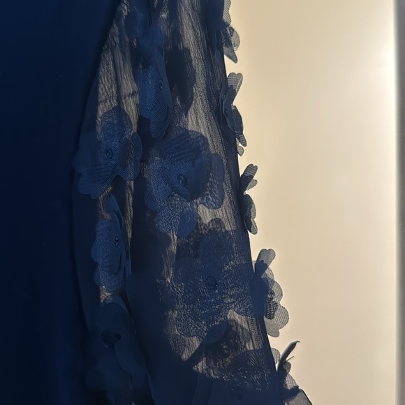 💎 Draper James Fleurette‎ Sweater Dress Navy Sheer Sleeves w. 3D Flowers 💎 - Picture 3 of 4